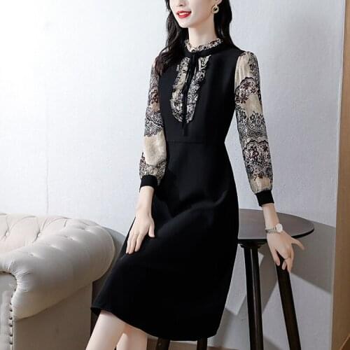 Women Black Patchwork Fake Two Piece Midi Dress 2021 Elegant Bodycon Party Vestidos Spring Autumn Korean Office Knitting Dresses