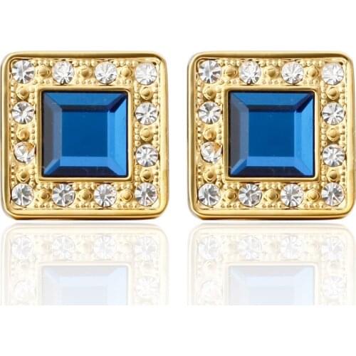 HYX Jewelry Golden Blue Crystal metal Brand Cuff Buttons French Shirt Cufflinks For Mens Fashion Cuff Links