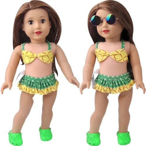 18 Inch American Doll Girls Summer Pineapple Chartreuse Bikini Swimsuit Born Baby Toys Accessories Fit 43 Cm Boy Dolls Gift D16