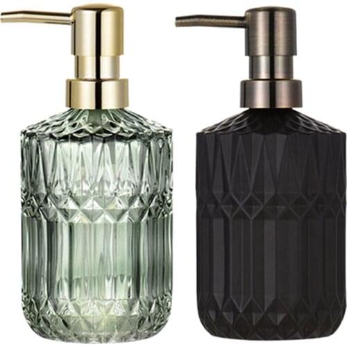 2 Pcs 400Ml Soap Dispenser Chic Glass Refill Empty Bottle Black & Green