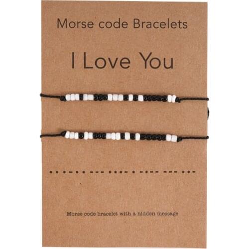 2Pcs I Love You Friendship Lover Morse Code Beaded Bracelet with Secret Message F3MF