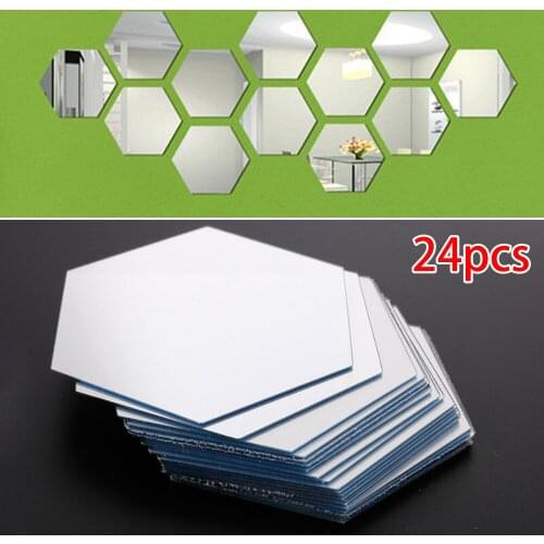 24pcs Hexagon Mirror Sticker DIY 3D Mirror Wall Sticker Home Decor Mirror Decor Sticker Art Wall Decor Sticker Bathroom Decorate