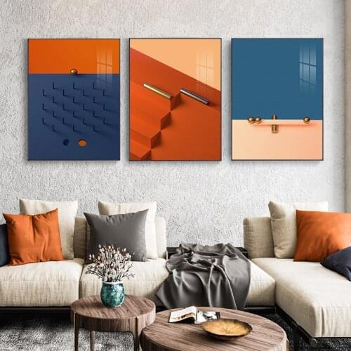 Abstract Geometry Wall Art Poster Architecture Canvas Painting Orange Blue Cyan Art Prints Nordic Pictures Living Room Decor