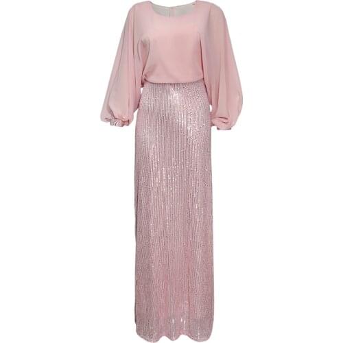 African Dresses For Women 2020 African Dress Womens Lace Sequins Round Neck Sleeves Evening Dress Party Dress Daily Dress