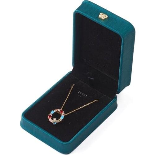 PU Leather Ring Bangle Bracelet Pendant Necklace Storage Box Plush Interior Gift Case for Wedding Jewelry Showcase Holder Cyan