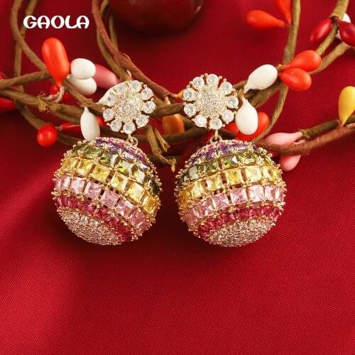 Black Pop High-end Rainbow Ball Earrings for Women Top Luxury 2021 Fashion Trend Earrings All Hand-inlaid Wedding Jewelry