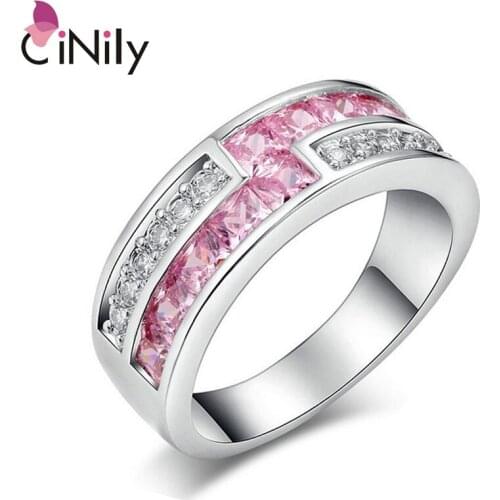 CiNily Pink Stone Zirconia Silver Plated Wholesale for Women Jewelry Birthday Party Gift Ring Size 6-9 NJ14