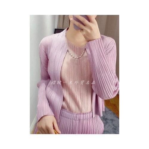 HOT SELLING Miyake folds paragraph o-neck Sexy Pearl hook short coat IN STOCK