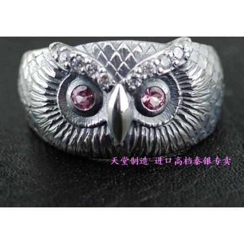 * Imported Pink Eye 925 Silver Lovely Owl Thai Silver Ring from Thailand