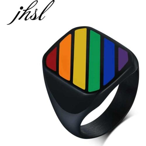 JHSL High Quality Men Black Stainless Steel Colorful Enamel Rainbow Gay Rings Male Fashion Jewelry New 2021 Size 7 8 9 10 11 12