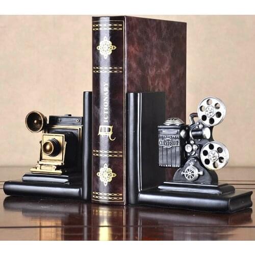 A Pair Creative Synthetic Resin Bookend Shelf Retro Camera Bookend Holder Office Supplies Home Decoration Book Stand