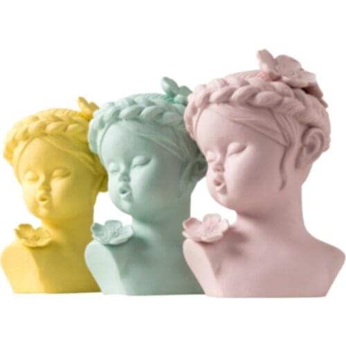 Nordic Style Creative Ceramic Characters Avatar Sculpture Ornaments Home Decoration Baby Face Statue Desktop Crafts Xmas Gift
