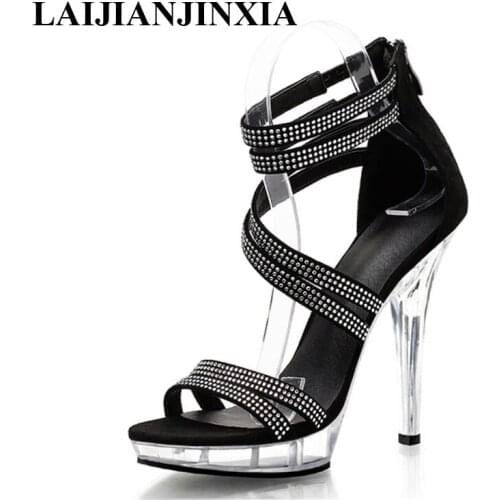 LAIJIANJINXIA New Crystal Ankle Strap Sandals 13 CM Sexy Super High Heel Platforms Fashion Womens Shoes, Pole dancing Shoes