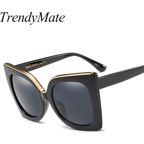 Fashion Butterfly Sunglasses Elegant Women Temperament Big Frame Metal Round Big Cat Eye Sun Glasses Ladies Black Shades 5262M