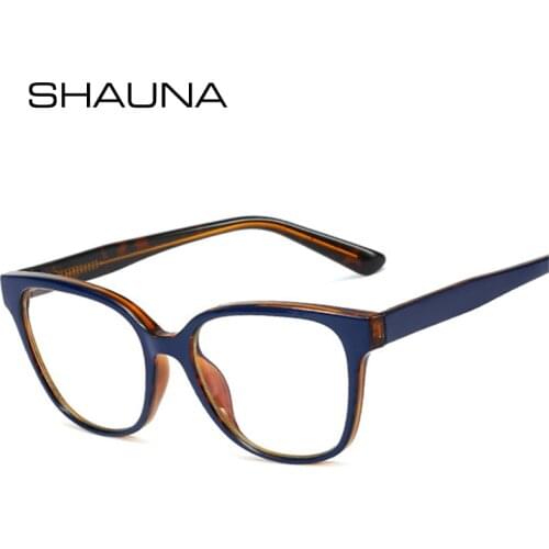 SHAUNA Retro Cat Eye Spring Hinge Women Glasses Frame Anti Blue Light Eyewear Men Optical Frame Goggles Stainless Steel Wire Arm