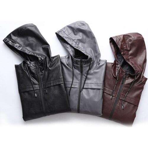 2021 Mens Fashion Hooded Leather Jacket Autumn Slim Fit Causal PU Jacket Male Young Motorcycle Korean Style Zipper Jackets Men