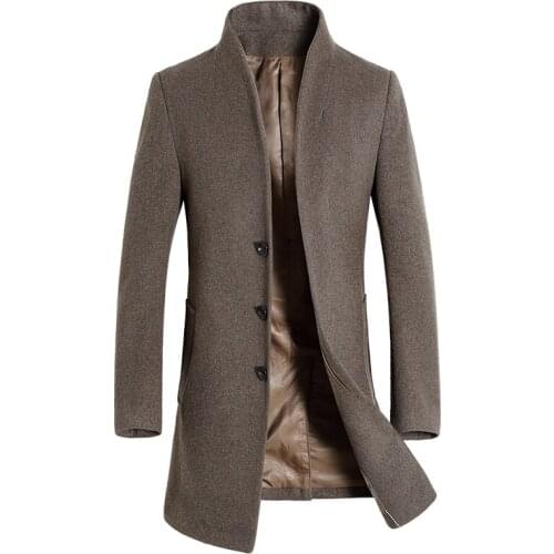 New Winter Warm Woolen Long Coats Men Slim Fit Casual Thick Overcoat Mens Warm Windbreaker Trench Standing collar Coat Jackets