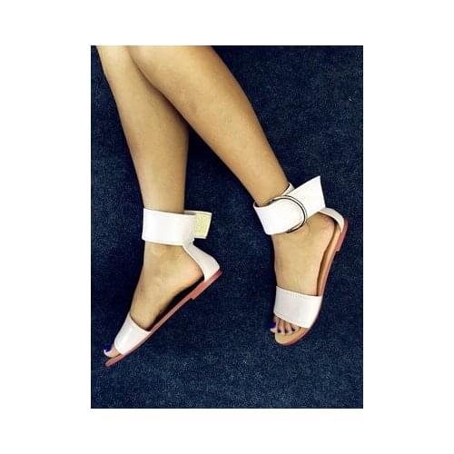 Shoes Women Buckle Genuine Leather Beach Flat Sandals Open Toe Flat Ladies Summer Causal Rome Sandals Wood Heels White Dropship