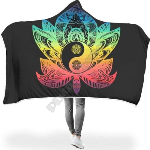 Yoga Lotus Hooded Blanket 3D Printed Wearable Blanket Adults men women kids Boy Girl Blanket style-4