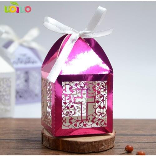 Wholesale wedding supplies festival supplies customized cross candy box laser cut wedding favour boxes