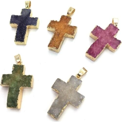 Natural Agates Pendants Cross Shape Colorful Crystal Agates Stone Charms For Jewelry Making Necklace Bracelet Gift