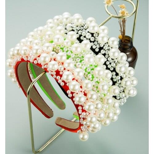 Vintage Baroque Full Imitation Pearl Headband for Woman Luxurious Color Crystal Beaded Princess Hairband Girls Wedding Headwear