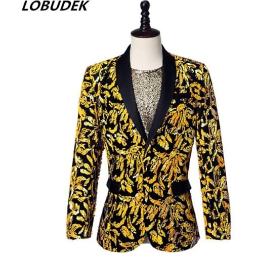 Luxury Gold Sequins Suit Jacket Evening Party Mens Formal Costume Fashion Slim Fit Shining Blazer Tuxedo Singer Host Stage Wear