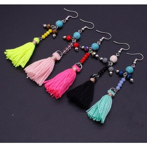 Bohemia tassel earrings fashion crystal beaded long ladies earrings & ear hooks charm crystal beads tassel earrings jewelry