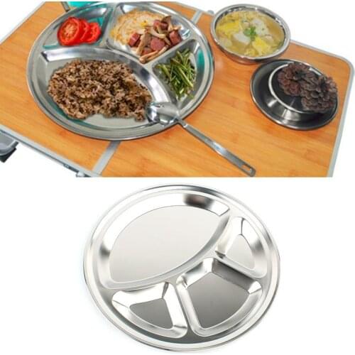 Stainless Steel Student Tray Divided Dinner Tray Lunch Container Food Plate 4 Compartment Dish