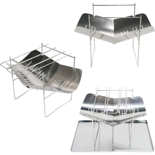 Ultralight Outdoor Portable Stainless Steel BBQ Rack Wood Stove Burner Multifunctional Folding Barbecue Charcoal Stove