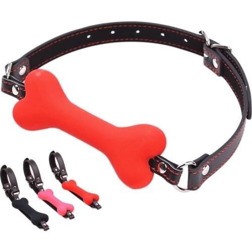 Bondage Boutique Silicone Dog Bone Gag Adjustable Belt Solid Mouth Gag Harness Restraint Sex Toys For Couple Adult Games Cosplay