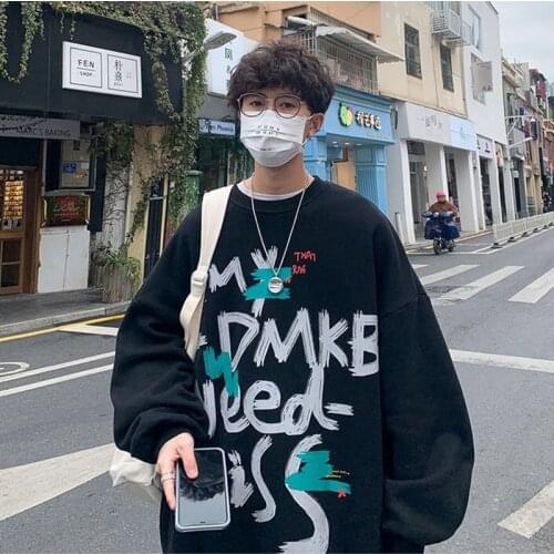 Spring Hong Kong Style Mens loose fitting couples Baita round neck top