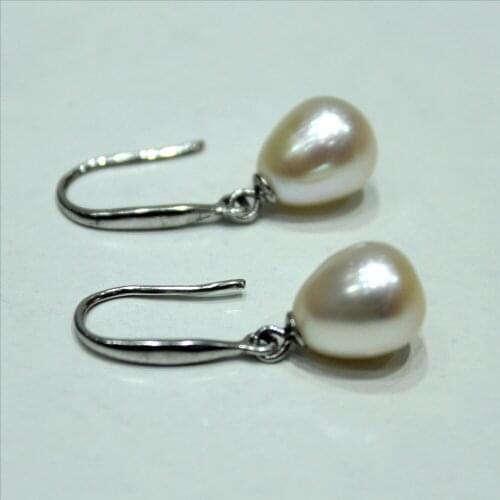 YINANYIMEI Fine jewelry White Water droplets freshwater pearl silver ear hook 7x8mm