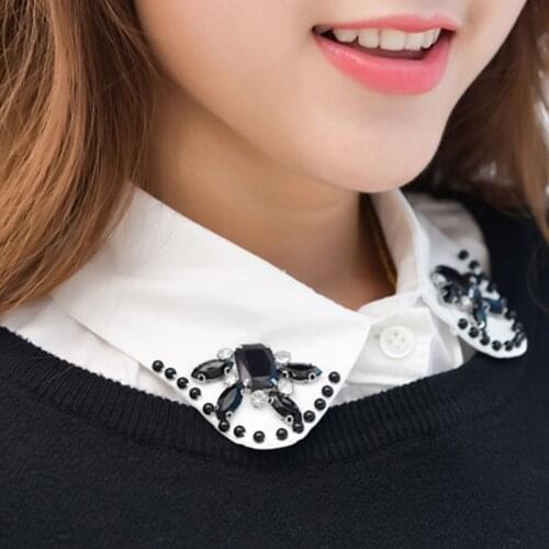 Vintage Women Detachable Shirt Crystal Sweater Detachable False Collar faux col chemisie Vintage Lapel Shirt Sweater Decoration