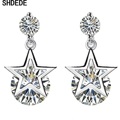 SHDEDE 925 Sterling Silver Drop Earrings Women Fashion Jewelry Embellished With Crystals From Swarovski Star Brithday Gift -WH