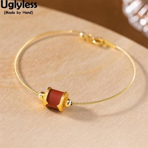 Uglyless GOOD LUCK Spinning Barrel Beads Jewelry Sets for Women Real Jade Agate Bracelets Necklaces + Chains 925 Silver Mantra