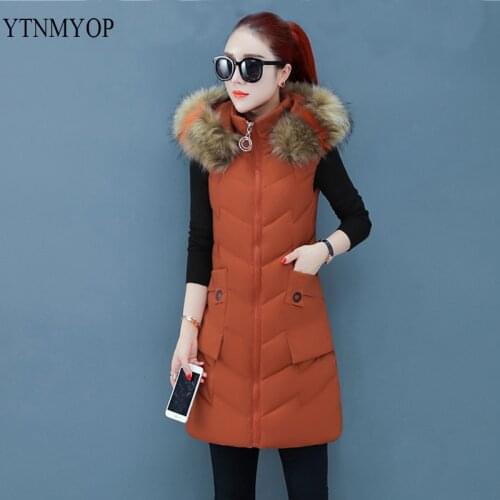 Womens Winter Vest Fur Collar Hooded Long Waistcoat Thick Warm Vest Sleeveless Jacket Coat Hooded Can Removed Vests YTNMYOP