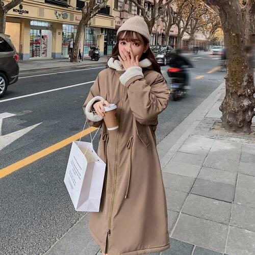 Winter Women Long Lamb Wool Inside Parkas Jacket Casual Hooded Oversized Thick Warm Coat 2021 Fashion Girls outwear parkas