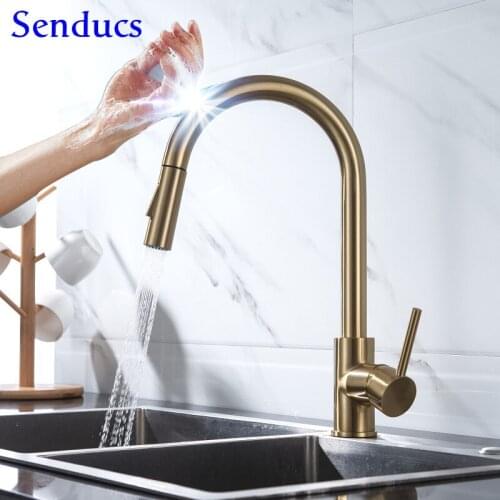 Gold Touch Kitchen Faucets Senducs Smart Touch Sensor Pull Out Kitchen Mixer Tap Stainless Stell Pull Down Kitchen Faucets