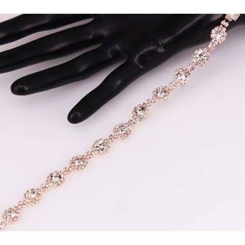 1 Yard Rose Gold Crystal Sashes for Wedding Bridal Belt DIY Jewelry Crystal Rhinestone Cup Chain Trimming Applique