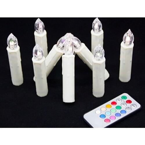 10pcs Battery operate Flameless LED taper Candle tea Light w/18key remote control& Mount clip Wedding Xmas Tree Party-Multicolor