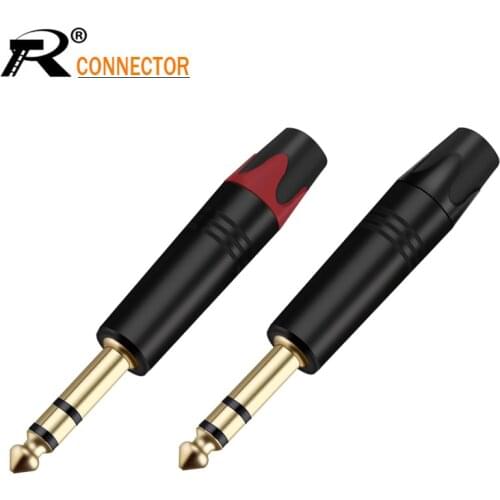 2PCS Aluminum Case Phone Jack Balance Audio 6.35mm STEREO Plug 1/4" 3 poles Microphone Assembly Wire Connector