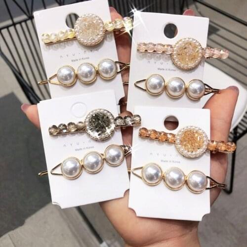 2Pcs/set Bling Crystal Pearl Beads Hair Clips Pins For Women Lady Girl Fashion Female Headwear Barrette Hair Beauty Accessories