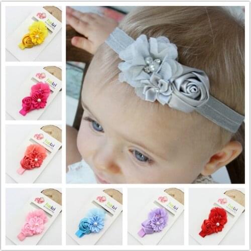 2016 Newborn Baby Girls Satin Ribbon Flower Headbands Photography Props Infant Baby Headband children Accessories
