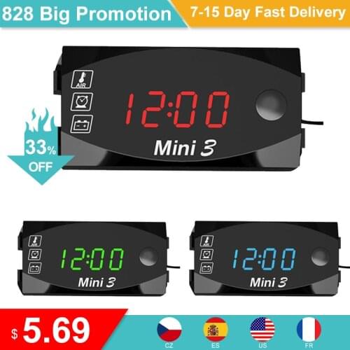 6V-30V LED Digital Display Motorcycle Waterproof Electronic Clock Thermometer Voltmeter Indicator Gauge Panel Meter IP67