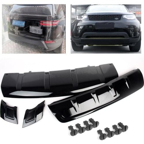 4Pcs Car Front Rear Bumper Protector Guard Skid Plate ABS Cover Trim For Land Rover Discovery 5 L462 2017 2018 2019 Glossy Black