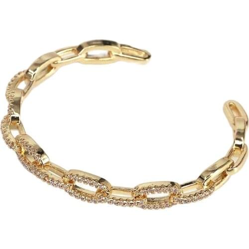 5Pcs New Design fashion gold color metal clear cubic zirconia open cuff bracelets for lady