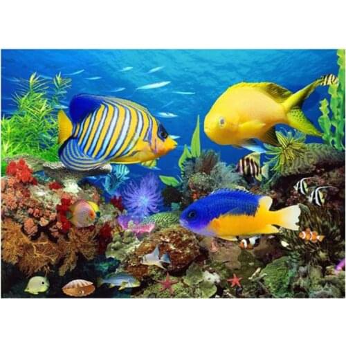 5D DIY Square Cartoon Needlework Animal Fish Underwater World Crystal Diamond Painting Cross Stitch Bedroom Decor FC470
