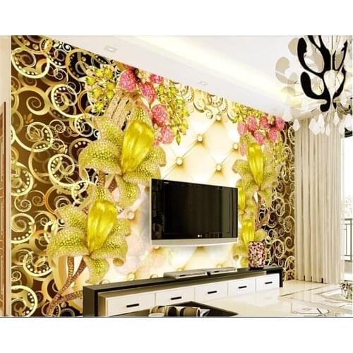 Beibehang 3 d wallpaper for walls Vinyl wallCustom photo wallpaper luxury gold jewels lily flash wallpaper papier peint mural 3d