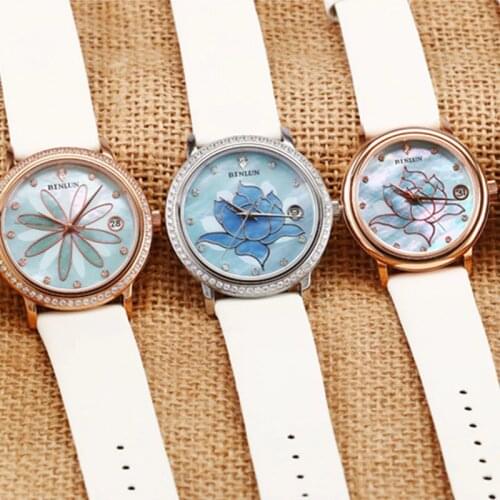 BINLUN Womens Watch Top Brand Luxury Wristwatches Ladys Automatic Mechanical relogio Season Series Diamond Case Chronograph